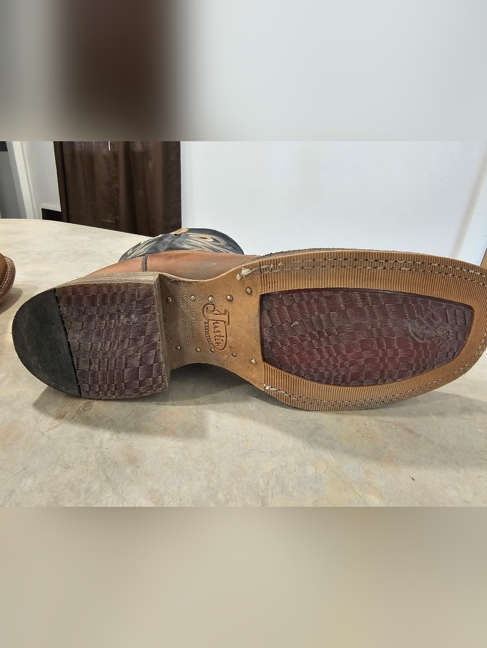 Mens 12 D Justin BENT RAIL Brown Leather Square Western Cowboy Boots, WORN TWICE - Picture 11 of 12